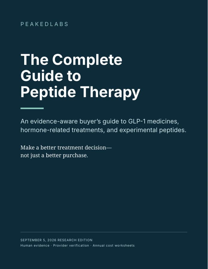 Cover of The Complete Guide to Peptide Therapy, a 69-page PDF by PeakedLabs